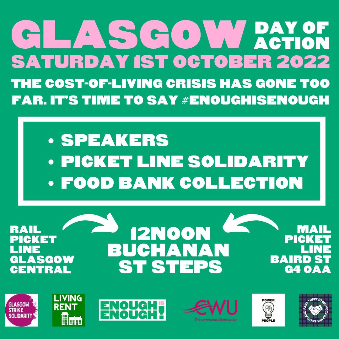 Angry at the unprecedented attacks on peoples living standards? Turn that anger into action today!

Join striking workers this morning 

Come to our rally at 12 Buchanan Street steps

If you can, bring a donation of food