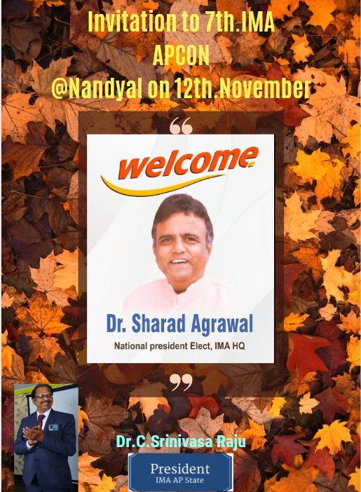 Hearty invitation &amp; joyful welcome to  <a href="/sharad_up/">Dr Sharad Kumar Agarwal,</a> Dr.sharad agarwal ji, IMA National president-elect to the 7th.IMA APCON at Nandyal on 12th.november-DrCSRaju,state president,IMA AP  .  <a href="/imajdnup/">IMA JDN UP</a> <a href="/imamsnup/">Indian Medical Association-MSN (U.P. State)</a> <a href="/imaup/">Ashish Ponda</a>