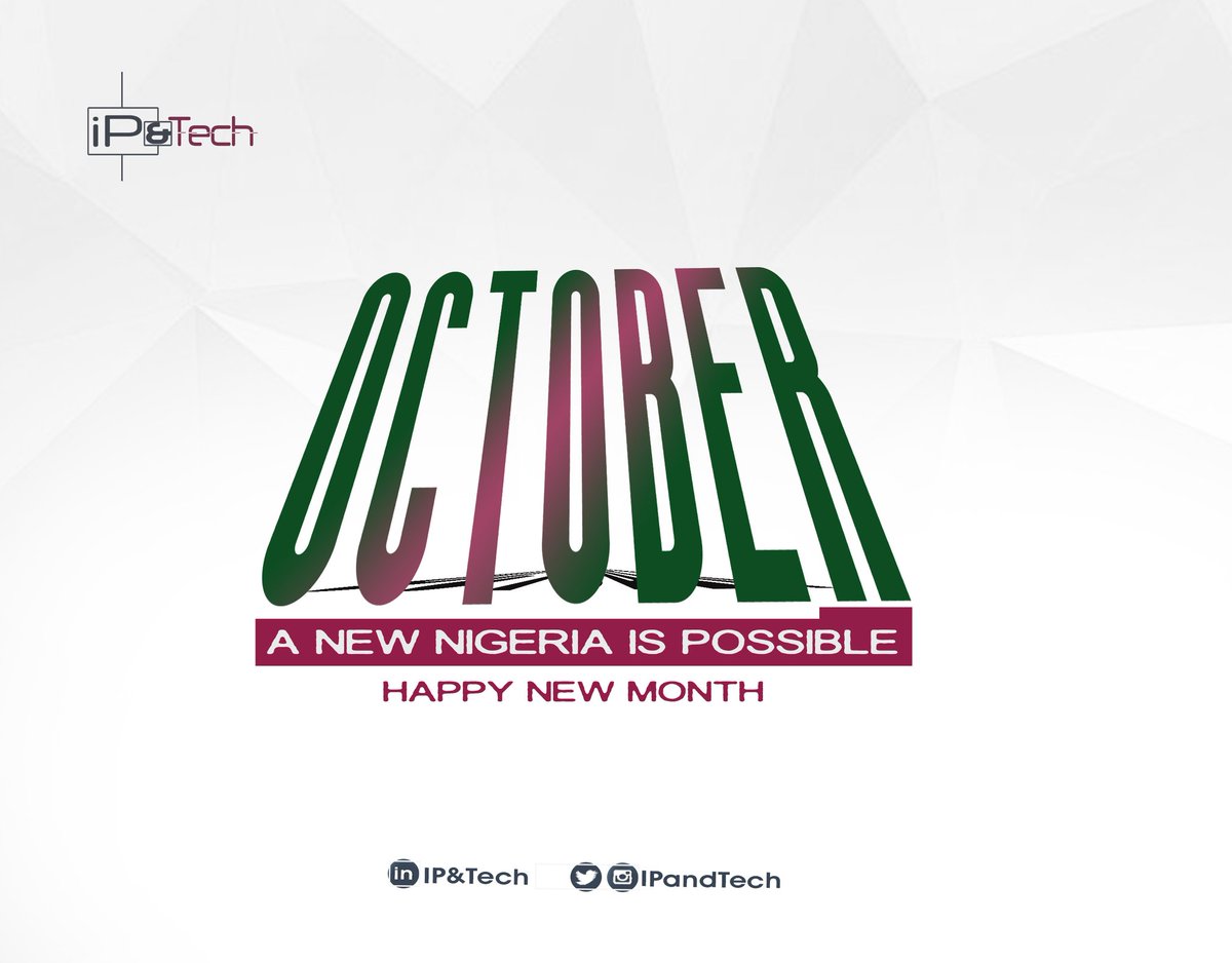 IPandTech's tweet photo. October reminds us of how far we've come as a country and how well we can go from here.
A New Nigeria is possible!
Happy Independence Day.
A Happy New Month to you.

#newmonth #October #Nigeria #IndependenceDay #yourintellectualpropertymatters #iprights #ipandtech https://t.co/h1xeD7Qtzz