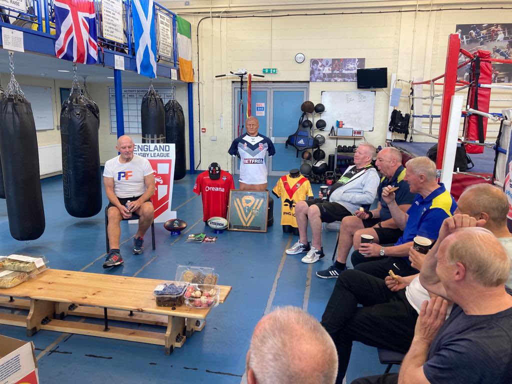 WWRLFoundation's tweet photo. To celebrate this year’s #NSHD2022 we have celebrated the impact that our heritage has on our lives with #ThreeLionsWeek events including an In the Sheds reminiscence session with former @WarringtonRLFC &amp; @WalesRugbyL player Clive Jones 
@sportinghistory 

#InspiredBy @RLWC2021 https://t.co/p70xVbImLU