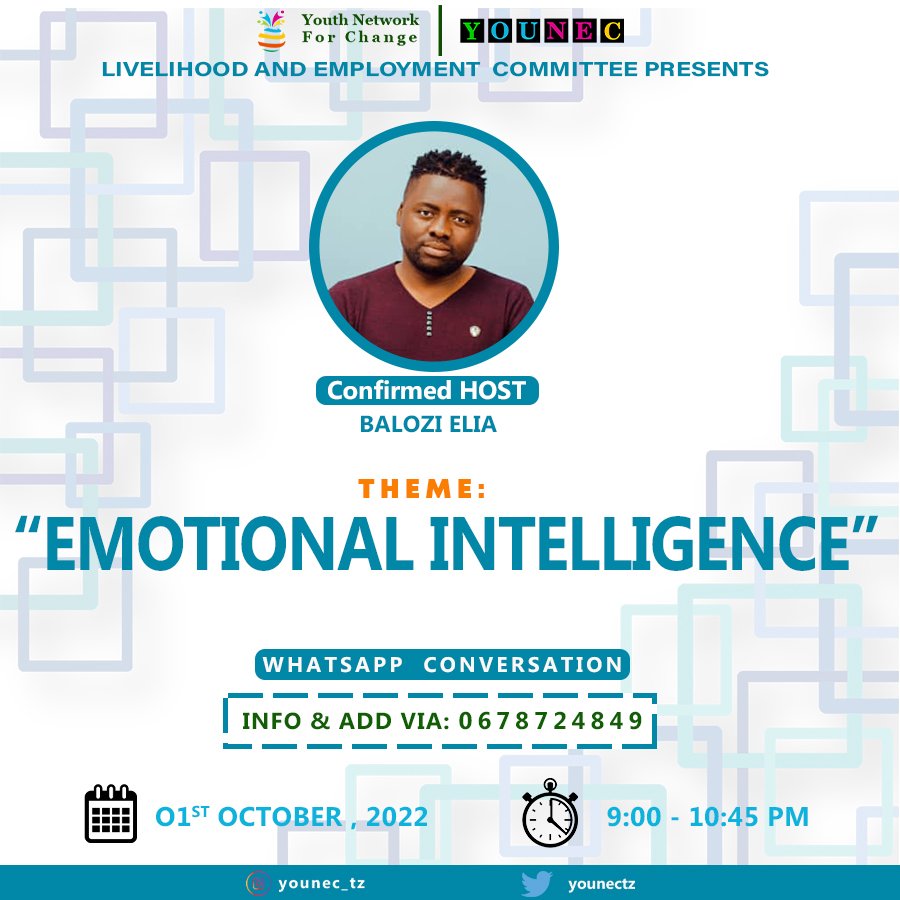younectz's tweet photo. ⭕JE NI KWA NAMNA GANI UNAWEZA KUSTAHIMILI (control) HISIA ZAKO?
⭕Jiunge nasi YOUNEC Tanzania katika mafunzo Bora ya kumanage our emotions.
#YNC2022
@jokateM @IdrisSultan @nikkwapili @Mimi_Mvrs11 @UN4Youth https://t.co/XRK6bnOHng