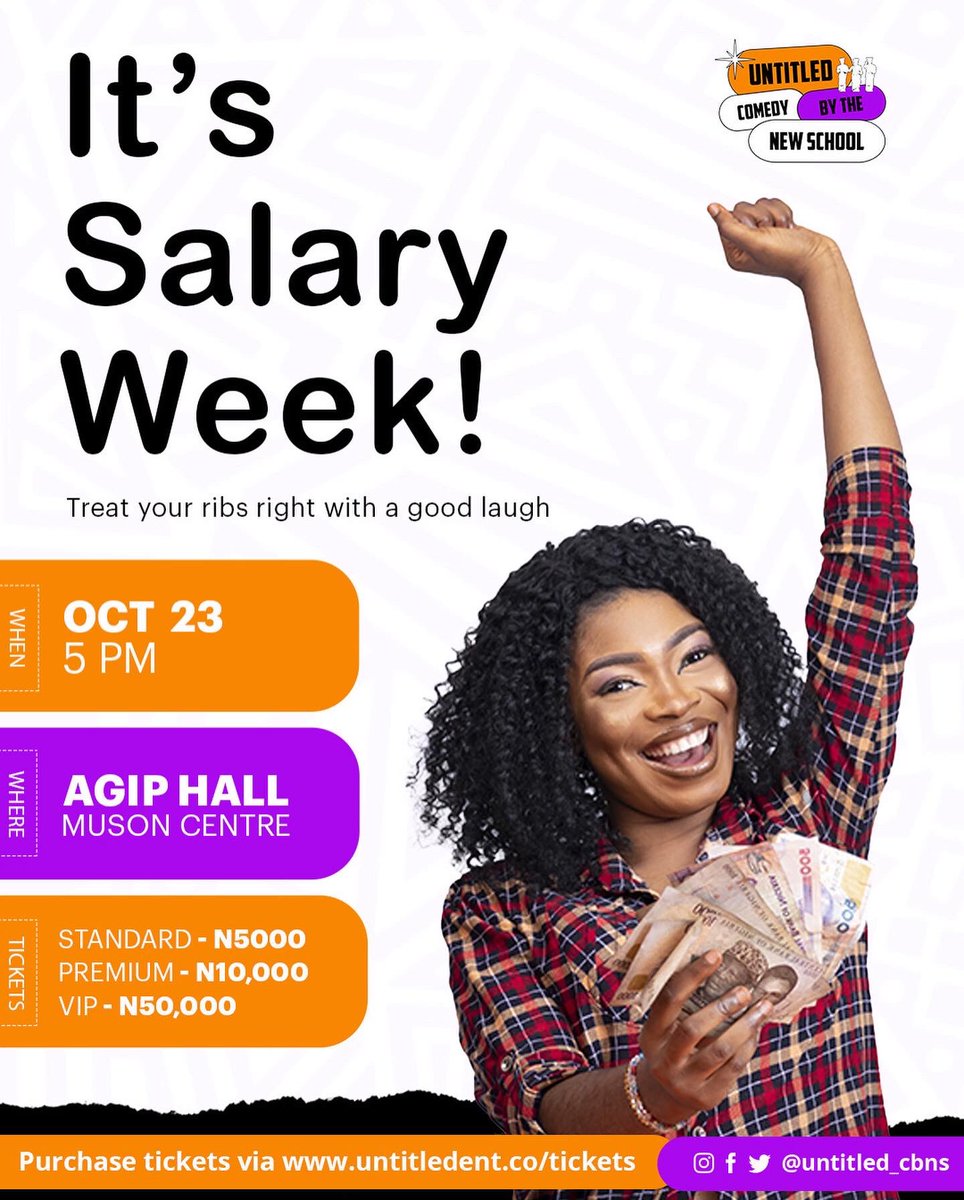 Untitled_cbns's tweet photo. Add us to your October budget!. I promise you won’t regret it 😁
⁣
Tickets are still available 
https://t.co/s7mtyHSpDb 
-
October 23rd 2022 
Agip Hall, Muson Centre, Lagos
5PM

#UntitledLagos #UntitledCBNS https://t.co/LlqHAbPSne