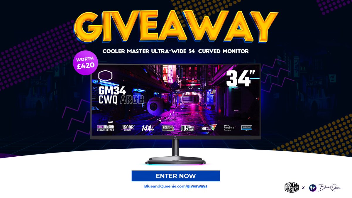 🔥🖥️ Ultra-wide 34" Curved Monitor Giveaway 🖥️🔥

You don't want to miss this 👀 We're teaming up with Cooler Master to #giveaway their ultra-wide 34" curved monitor worth £420!!

❤️Follow <a href="/QueenieandBlue/">Row Queenie 🏳️‍🌈 (Official 4K Twitch Testing)</a>
💛Follow <a href="/CoolerMaster/">Cooler Master</a> 
💚Tag a friend
💙Enter blueandqueenie.com/giveaway #ad