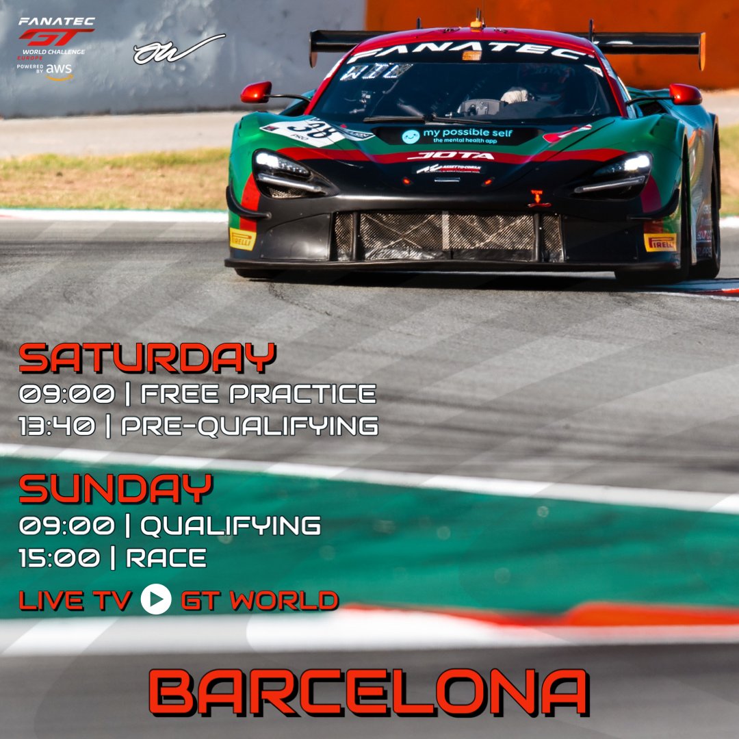 Good morning from Barcelona 🇪🇸 and the final round of the season!

We are for GO for Free Practice ahead of Pre-Qualifying this afternoon. Full timetable below 👇🏼

Let's go <a href="/JotaSport/">Jota Sport</a> <a href="/officialmarvink/">Marvin Kirchhöfer</a> <a href="/RobBell58/">Rob Bell</a> 💪🏼

Watch live: gt-world-challenge-europe.com/watch-live

#GTWorldChEu #McLaren #JOTA
