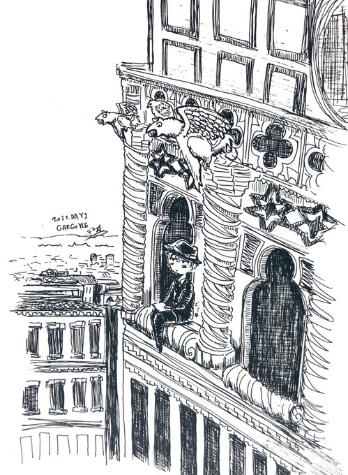 #inktober #inktober2022 
#オルフェさんと綴るペン画の旅

DAY 1. GARGOYLE. 
