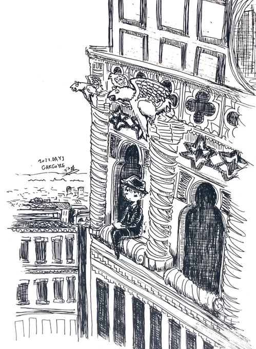 #inktober #inktober2022 
#オルフェさんと綴るペン画の旅

DAY 1. GARGOYLE. 
