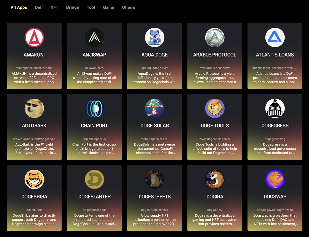 alee's tweet image. Explore all the applications happening in the @DogechainFamily ecosystem here: dogechain.dog/dapps

Lots more to come....