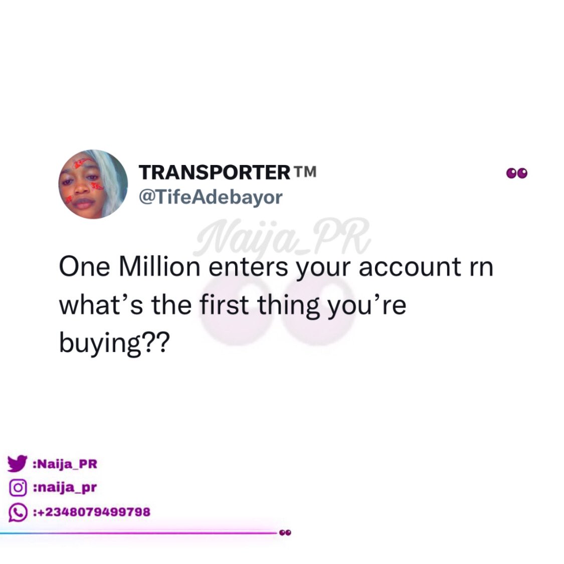 Naija_PR's tweet photo. What’s the first thing you’re buying? https://t.co/Sg6BrtHgRk