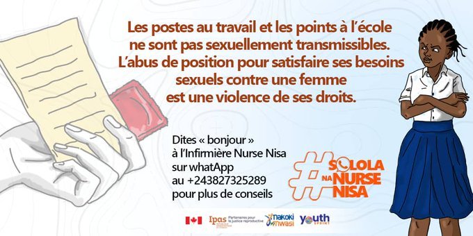 GislainMaya's tweet photo. #SololaNaNurseNisa 
Les postes au travail et les points à l'école ne sont pas sexuellement transmissibles. L'abus de position pour satisfaire ses besoins sexuels contre une femme est une violence de ses droits.
@NurseNisa1
 
@MakokiYaMwasi
 
@Mulunda_JC https://t.co/9i27CaJF6t