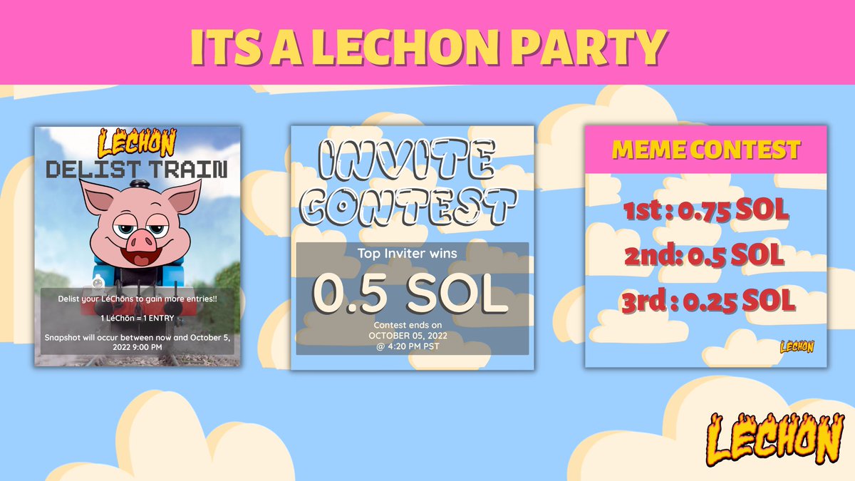 LeChonDAO's tweet photo. ⚡️LIVE MINT GIVEAWAY⚡️
           10 WINNERS!!

Prizes:
🏆 $SOL + 10x OG to @GrittyGiraffes 

To Join:
1️⃣ Follow @LeChonDAO + @GrittyGiraffes 
2️⃣ Like ❤️ + RT ♻️
3️⃣ Tag 3 friends!

⏰ 72h

MINT NOW: https://t.co/kOtUIQfN0w

#SolanaGiveaway #NFTGiveaway #NFTGiveaways #Giveaway https://t.co/8fCuomN4cl