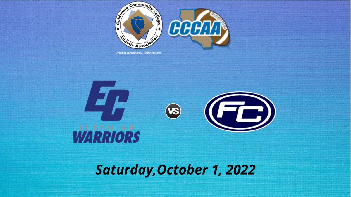 AffiliatedCccaa's tweet photo. El Camino vs Fullerton | CCCAA Football
🗓 on Saturday, October 1
⏰ 6:00 PM
📺 https://t.co/uJVouZve67
@elcaminocollege @FBWarriorsECC @ECCWarriors @mikethachaamp @yc2speedy @omaribanez1_ @ColbyBell_ @CoachP_Elco @CoachRWinkler @TimKaub27 https://t.co/p1CukiRZZi
