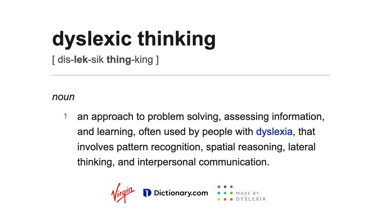 It's officially #DyslexiaAwarenessMonth! 

This year, #DyslexicThinking entered the dictionary for the first time with <a href="/LinkedIn/">LinkedIn</a> adding it as a skill to their platform. But what is Dyslexic Thinking? 

Check out &amp; share the official definition below 👇