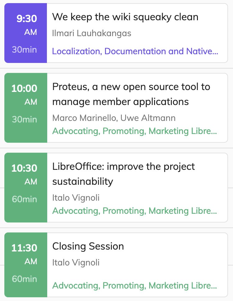 LibreOffice's tweet photo. Welcome to the final day of the LibreOffice Conference 2022! We have a few talks, and then the closing session – check the schedule and live stream link here: https://t.co/TjrAjYgKzS #LibOCon https://t.co/f0apKG6ji3