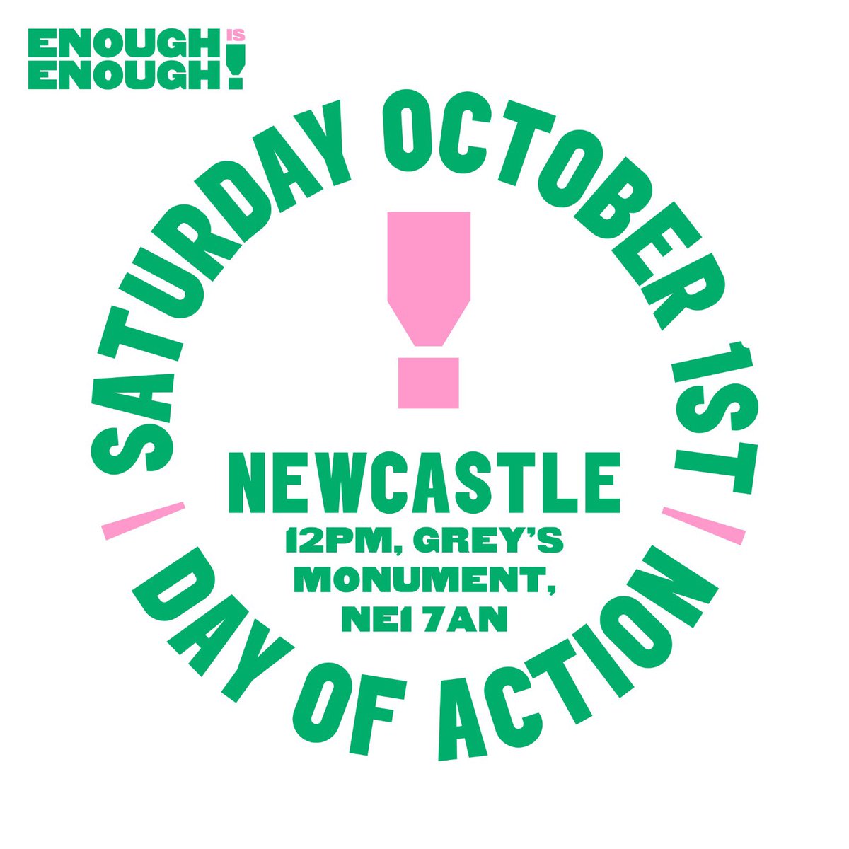 🚨Today is the day 🚨Join us at 12pm at Grey’s Monument as we come together as a city to say #EnoughIsEnough with speeches from Si King of @HairyBikers, @IanLaveryMP, @MayorJD as well as speakers from @nufcfoodbank @ACORN_Newcastle @RMTunion @CWUnews and more! @eiecampaign 💪