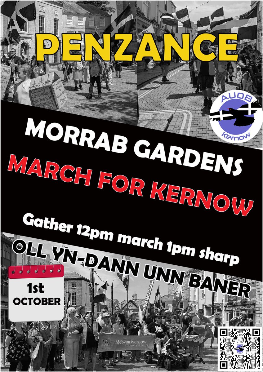 ITS MARCH DAY!!!!!!  Let’s all get to Penzance and march for KERNOW!!!  SEE YOU ALL THERE. #AUOBPenzance <a href="/MebyonKernow/">The Party for Cornwall</a> <a href="/AUOBNOW/">All Under One Banner</a> <a href="/AUOBCymru/">AUOBCymru</a> <a href="/GorsedhKernow/">Gorsedh Kernow</a> <a href="/Cornwall4EU/">Cornwall for Europe #FBPE</a> <a href="/kernow4corbyn/">KernowSocialist 💚💙 🇿🇦🇵🇸🇨🇺 🇮🇪 🏳️‍⚧️</a> <a href="/kernow_matters/">Kernow Matters to us 〓〓</a> <a href="/YesCymru/">YesCymru</a> @Porthynys <a href="/Yes_Kernow/">YesKernow 〓〓</a>
