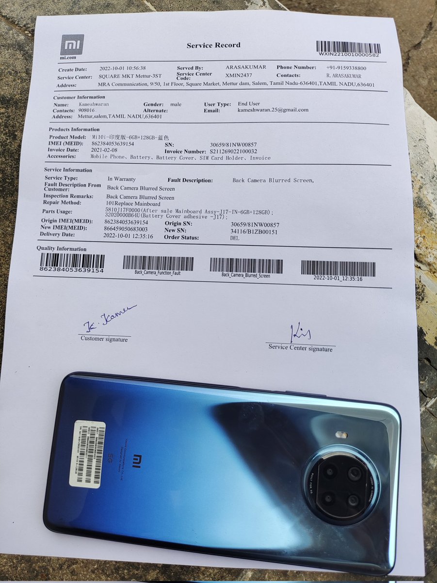 KamesSiva's tweet photo. #mi10i
After update mi 10i camera dead , stopped working ( detected macro cameras as primary )
Mi10i got free motherboard replacement
Out of warranty and i have received it by today
Received By : 01-10-2022

Thanks for providing free replacement @MiIndiaSupport https://t.co/TD2UFxxVFy