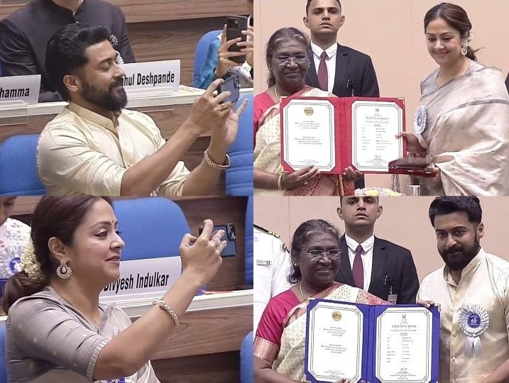 TeluguShowTime's tweet photo. These two are pure couple goals!! ❤️❤️
This Pic of #Suriya &amp; #Jyotika clicking each other is the cutest thing on the internet 🤩🤩 https://t.co/xOzTfZui0k