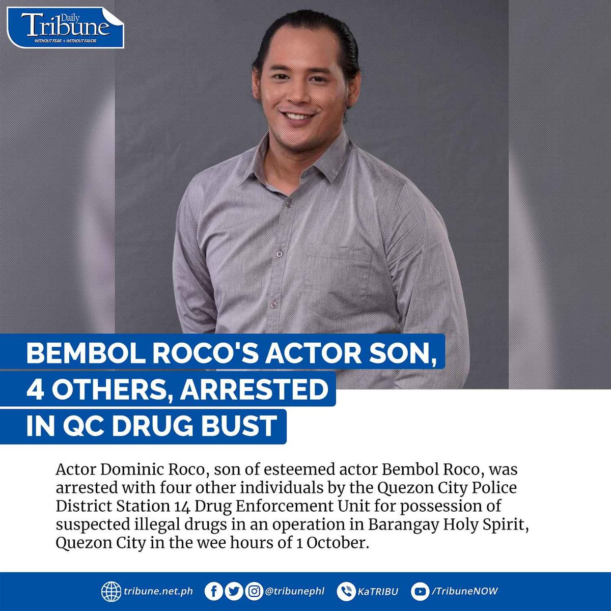 tribunephl's tweet photo. CAUGHT WITH SHABU

The group of actor Dominic Roco was caught in possession of 15 grams of suspected shabu and 10 grams of suspected marijuana.

Full story: https://t.co/h9bR34Ozet

#DominicRoco 
#shabu 
#DailyTribune https://t.co/oasVVqgbU4