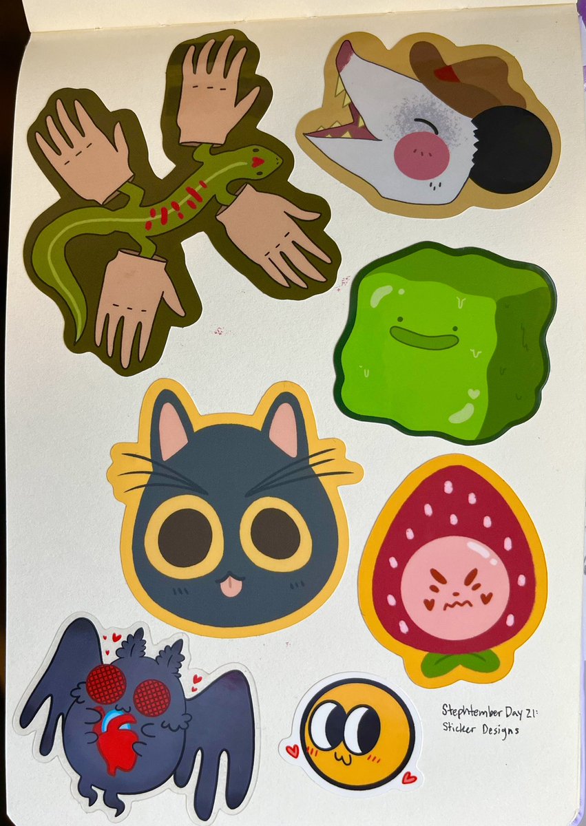 PencilPigeon's tweet photo. Some stickers I’ve designed for day 21 for #stephtember ! Most of these guys are available in my Ko-fi shop!!  
✨Link in bio✨

#stickers #stickershop #cute #kawaii #smallbusiness https://t.co/wdtvlqFugc