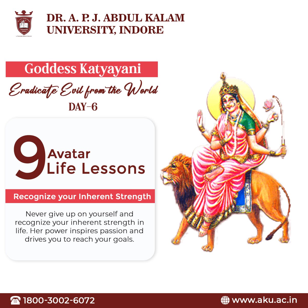 APJ_University's tweet photo. The sixth day of Navratri is dedicated to the ferocious warrior goddess Maa Katyayani who's also known by the name of Mahishasurmardini.  
Please visit https://t.co/4rLO7nSpjL
#apjuniversity #navratri #navratrispecial #navratricollection #NavratriDays #goddessDurga #navratri https://t.co/IDLD8KBW0K