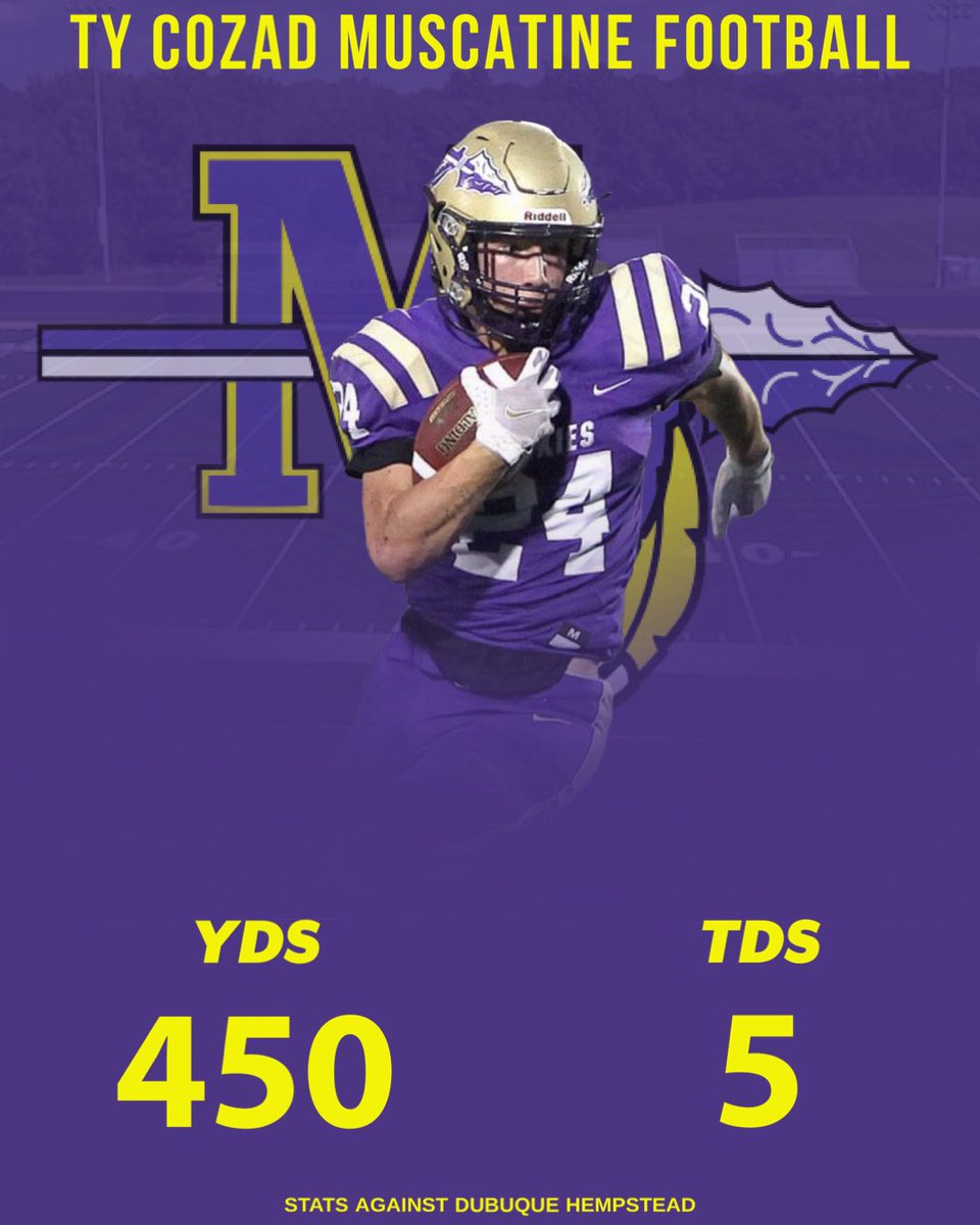 𝗧𝗬 𝗖𝗢𝗭𝗔𝗗 𝗗𝗢𝗘𝗦 𝗜𝗧 𝗔𝗚𝗔𝗜𝗡 😮‍💨

• 450 Yards 
• 5 Touchdowns

*Unofficial stats (Via Discover Muscatine)

He smashes his previous record and helps Muscatine improve to 2-4!