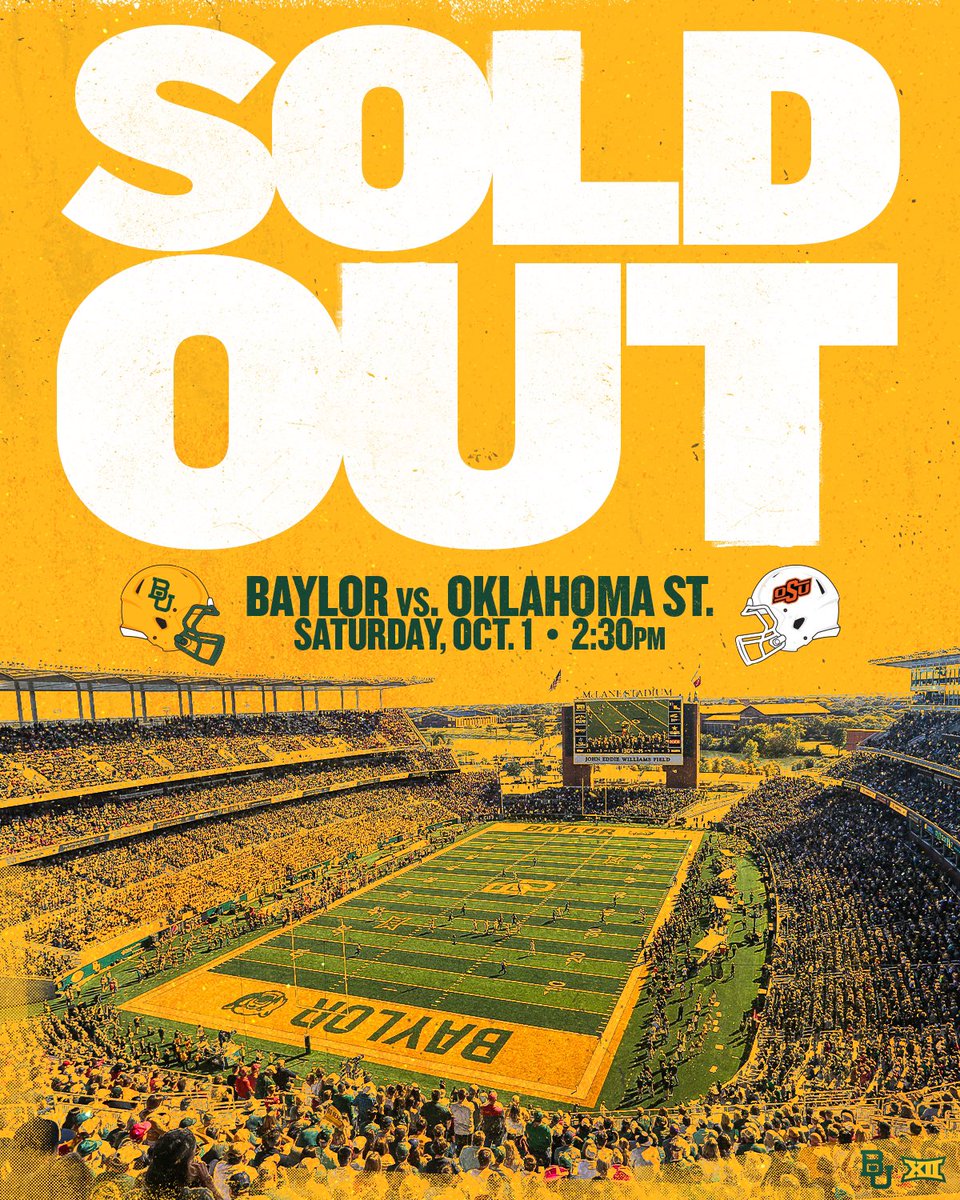 Gold Out 🤝 Sold Out

Let’s get this party rocking tomorrow afternoon, #BaylorFamily! 

#SicEm