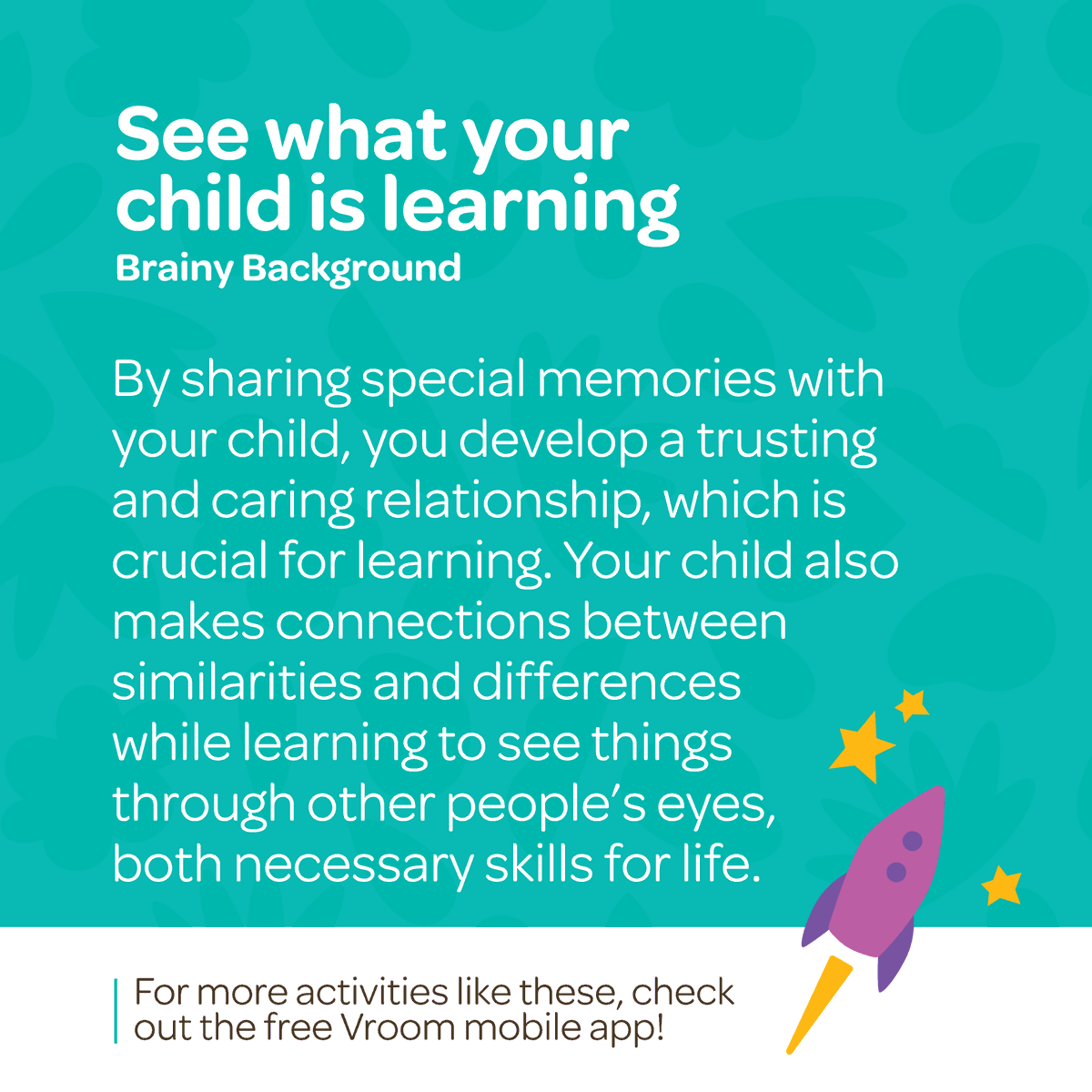 joinvroom's tweet photo. One way to build a trusting & caring relationship with your LO is by sharing family memories with them. Give this #VroomTip a try & check out the #BrainyBackground below. ⬇️ https://t.co/wWBteLf5j1