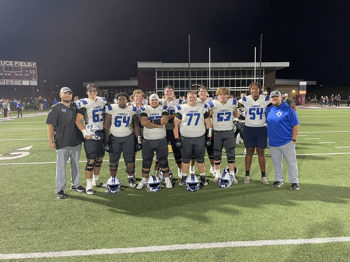 JacobAlford50's tweet photo. Proud of the @Lindale_FB HOGS! 300 yards rushing / 0 Sacks / scored on every possession (except the last one to run out the clock) and helped pave the way for a 63-21 District WIN against Athens!

Big time game next week in Lindale, TX! #EAT #ALLIN @CoachB_Ricks https://t.co/HVkxN7P71m