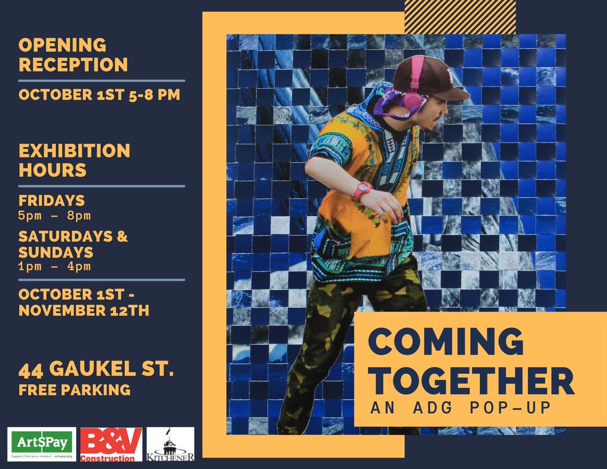 ramsayroz's tweet photo. "COMING TOGETHER" at 44 Gaukel St Kitchener begins Sat OCT 1st Opening #Reception of #eclectic #Art The Art District Gallery #artists. https://t.co/7gsncHW9iM