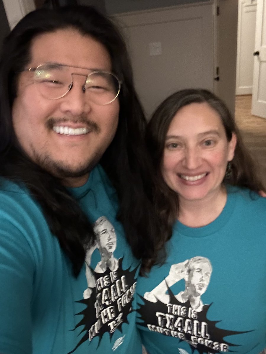 MtremilloT's tweet photo. Wearing my fave new shirt designed by @artistdarrenj thanks to @terrance_koontz  AND beaming a post debate glow w my fave @davidleetx after our candidate @BetoORourke absolutely rocked it! #TX4ALL https://t.co/3lVWzxdqYa