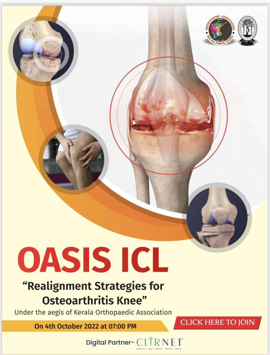 ilizarovIndia's tweet photo. OASIS ICL - Realignment strategies for osteoarthritis knee. 
4th October 2022, 7 pm
https://t.co/H3KwNAUyH8 https://t.co/qOoZWNbOvO