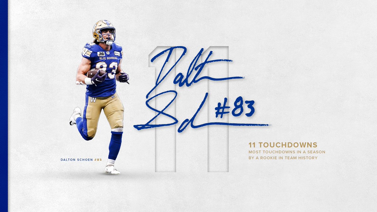 Wpg_BlueBombers's tweet photo. Most touchdowns by a rook in franchise history @dschoen5 🙌 https://t.co/eY3a2hwFfs