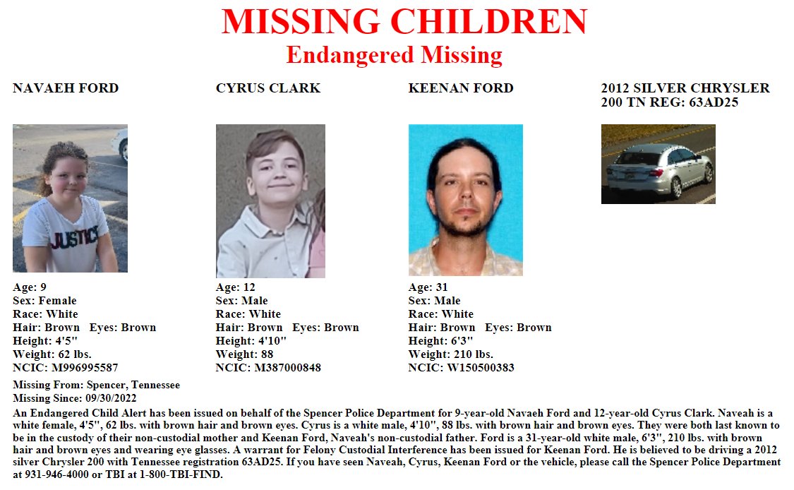 MORE: Here's a poster with all of the relevant details on the Endangered Child Alert for Navaeh Ford and Cyrus Clark.

We'll update this thread with more information, as it becomes available.

4/X