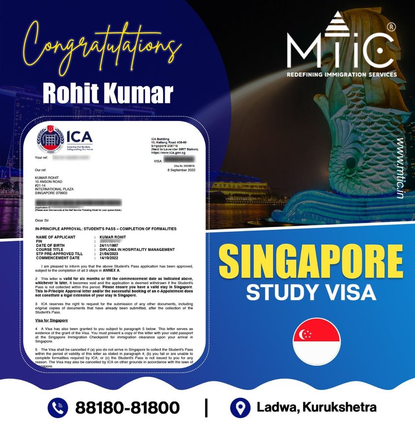 mtic_in's tweet photo. Congratulations to #Rohit Kumar for SINGAPORE STUDY VISA.
Meet our experts at #MTIC and clear all your doubts
📲Call: 88180-81800
🏢 Or visit us @ Ladwa office at Indri chowk Kurukshetra office - sector 7

#singapore #Singaporestudyvisa #studyincanada #canada #canadavisa https://t.co/iRcz5zM5lY