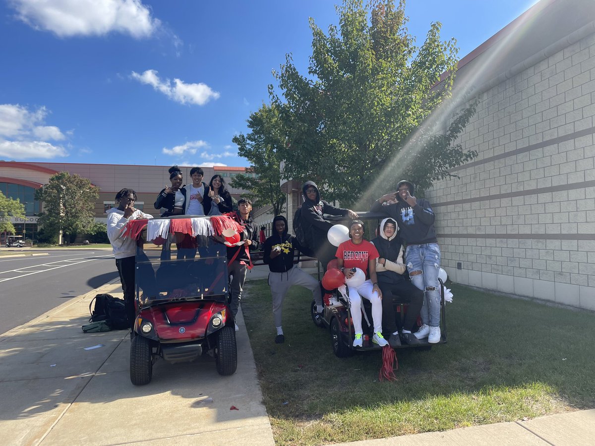 ABattistaHeil's tweet photo. BHS Staff royalty, coaches at assembly, our student RedZone working hard decorating the golf carts!!!!! #RaiderNation #RaiderPride #dabrook https://t.co/GZxloZeQW4