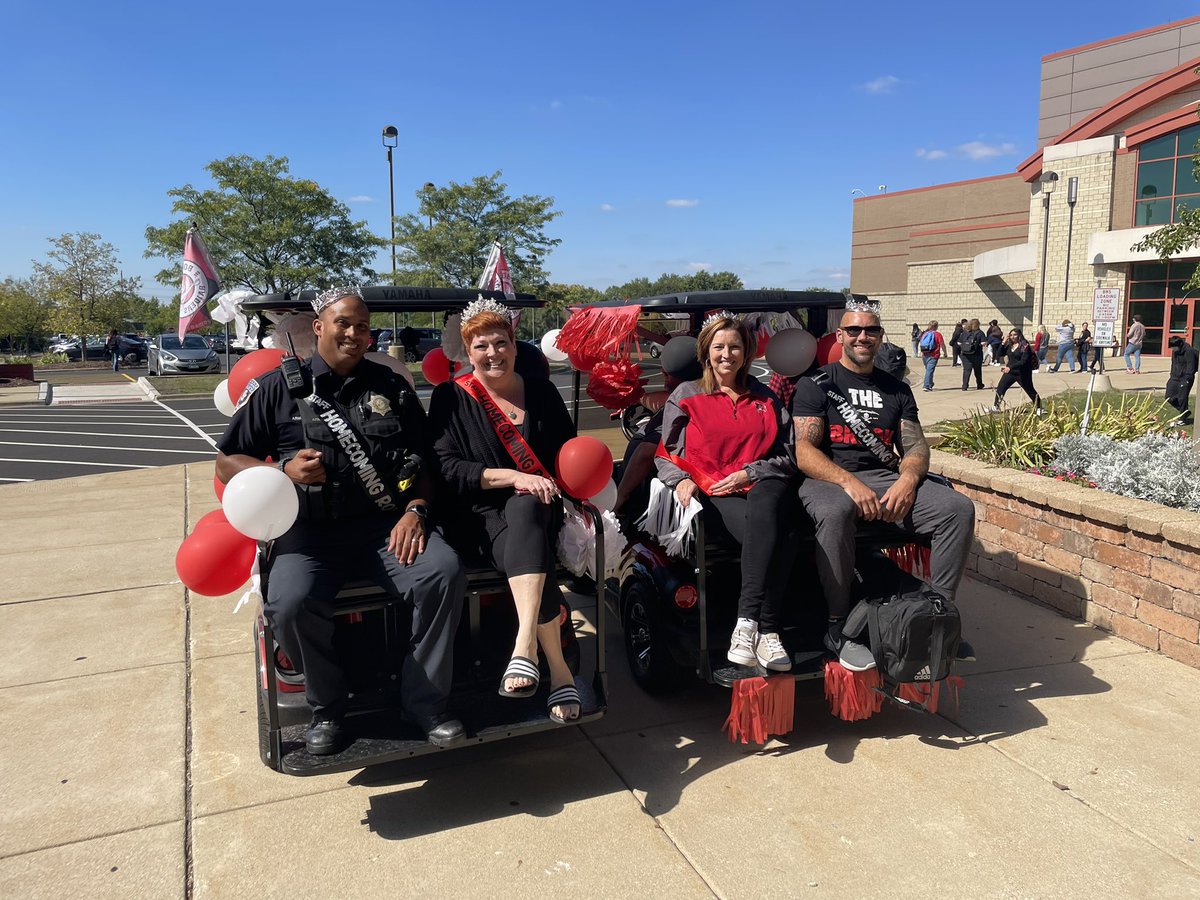 ABattistaHeil's tweet photo. BHS Staff royalty, coaches at assembly, our student RedZone working hard decorating the golf carts!!!!! #RaiderNation #RaiderPride #dabrook https://t.co/GZxloZeQW4