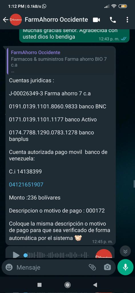 Kprichosa007's tweet photo. @Elinvestiagador @farmahogarcna Estafando haciendose pasar por Fármacos &amp; suministros farma ahorro bio 7 c.a. y Rif j-00026349-3 lo publicó para que nadie más caiga en sus trampas no transfieran dinero sin saber yo caí por necesidad y desesperación https://t.co/rUvLvR2U8H