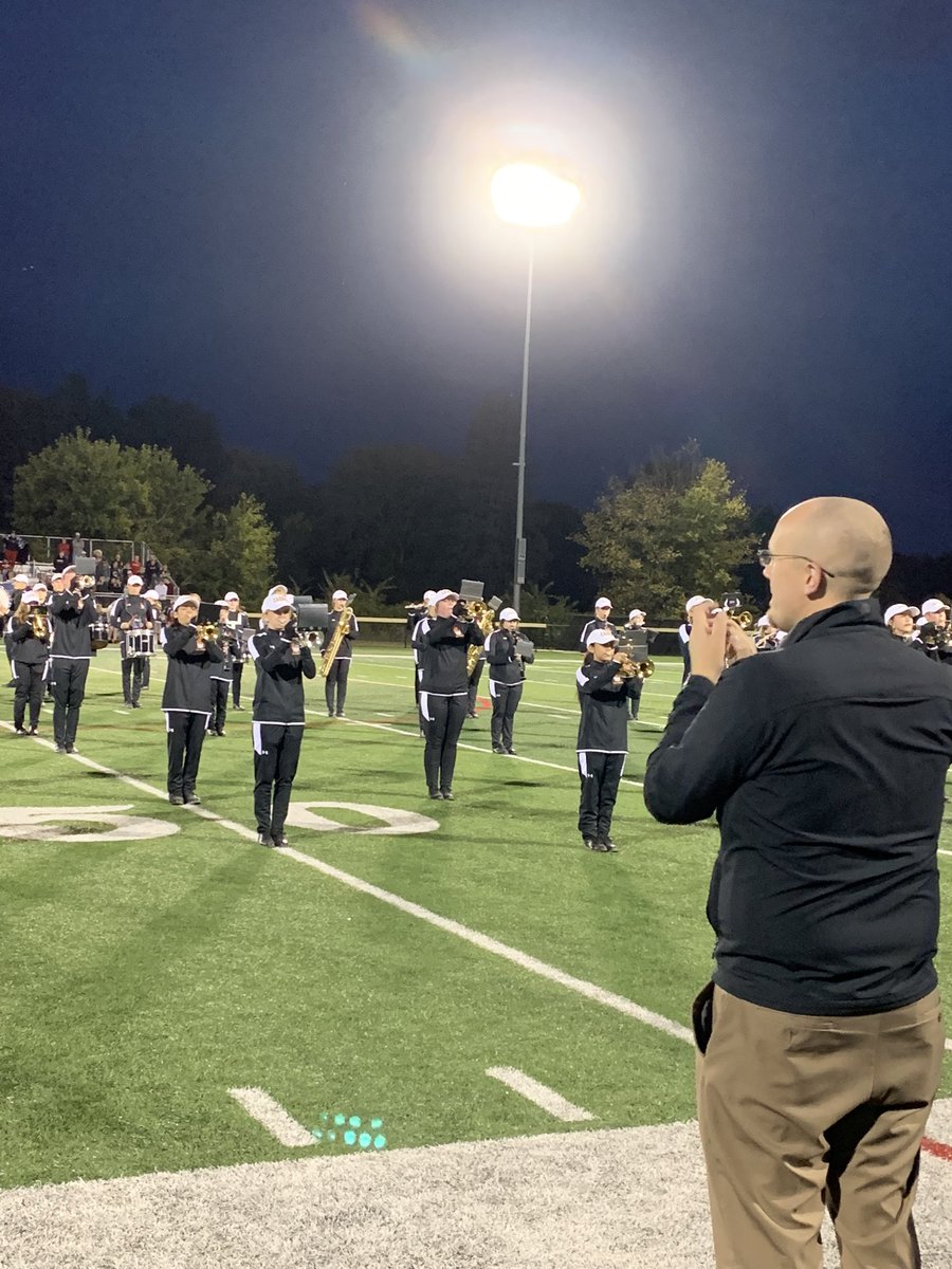 Bware22's tweet image. The man, the myth, the legend. @jschmtt leading the IFA marching band on their last home game. There are so many good things happening in the music department all thanks to what this guy started 10 years ago. #iFAcadetpride #stud
