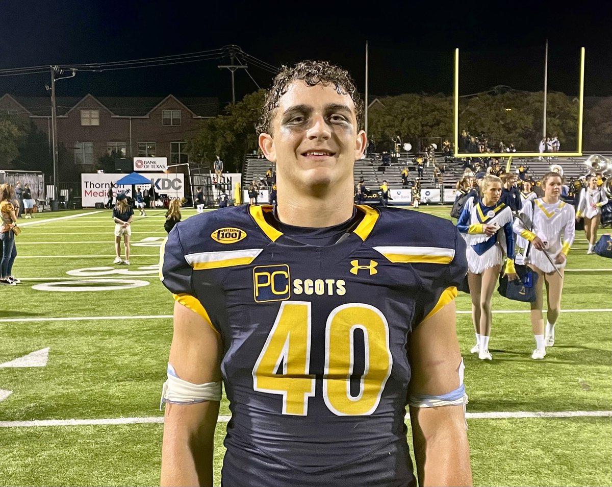 UncleFraz's tweet photo. Highland Park 2023 LB Tommy Rossley was a solid find tonight. 

Sneaky good athlete in the Scots front seven. Moved well in space, tackled everything and played with a noticeable toughness. Power cleans 300 pounds. 

Hearing from FCS type programs.

#txhsfb | @TommyRossley https://t.co/1FjEuDCEBt