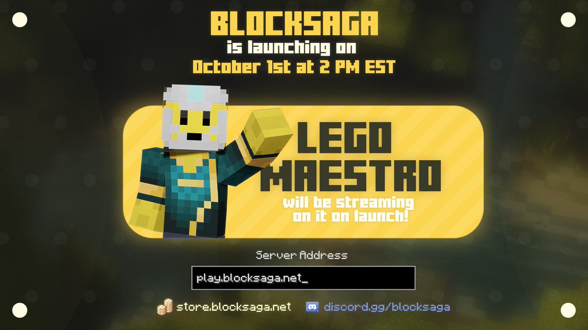 🔥 Our server is launching super soon and we are excited to have <a href="/Lego_Maestro/">Lego_Maestro 🧱</a> streaming the launch of our server!

We also released our trailer which you can check out here: youtu.be/JuyCsaFVuzU

Make sure to join our discord: discord.gg/blocksaga