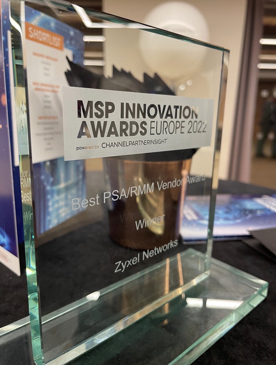 zyxel's tweet photo. We're proud to announce that Zyxel received the best PSA/RMM Vendor Award at the MSP Innovation Awards Europe 2022!🎉
Thanks to our @ZyxelUK team for all their tireless effort and dedication!👏
#MSP | #Zyxel | #JustConnect | #Award | #Networking https://t.co/f5UOrR9fPS