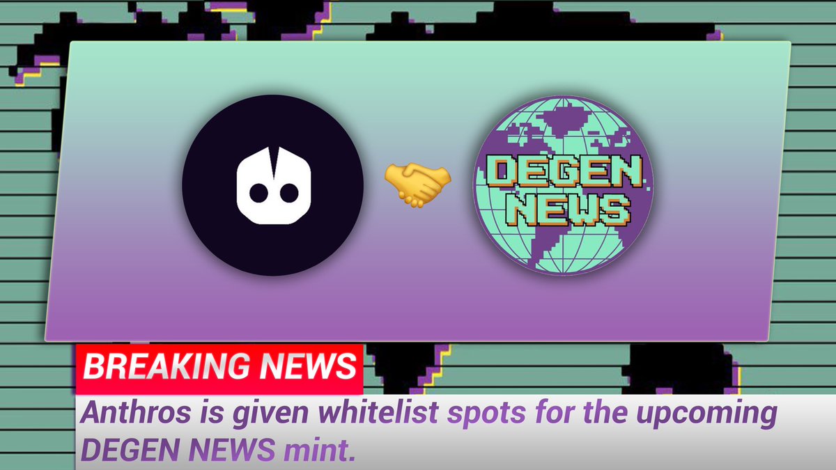 AnthrosOfficial's tweet photo. ANNOUNCEMENT: @DegenerateNews X @AnthrosOfficial WL COLLAB 

DROPPING 5 WL SPOTS EACH

1. FOLLOW @DegenerateNews AND @AnthrosOfficial 

2. LIKE AND RT https://t.co/jOMC7zz1yQ