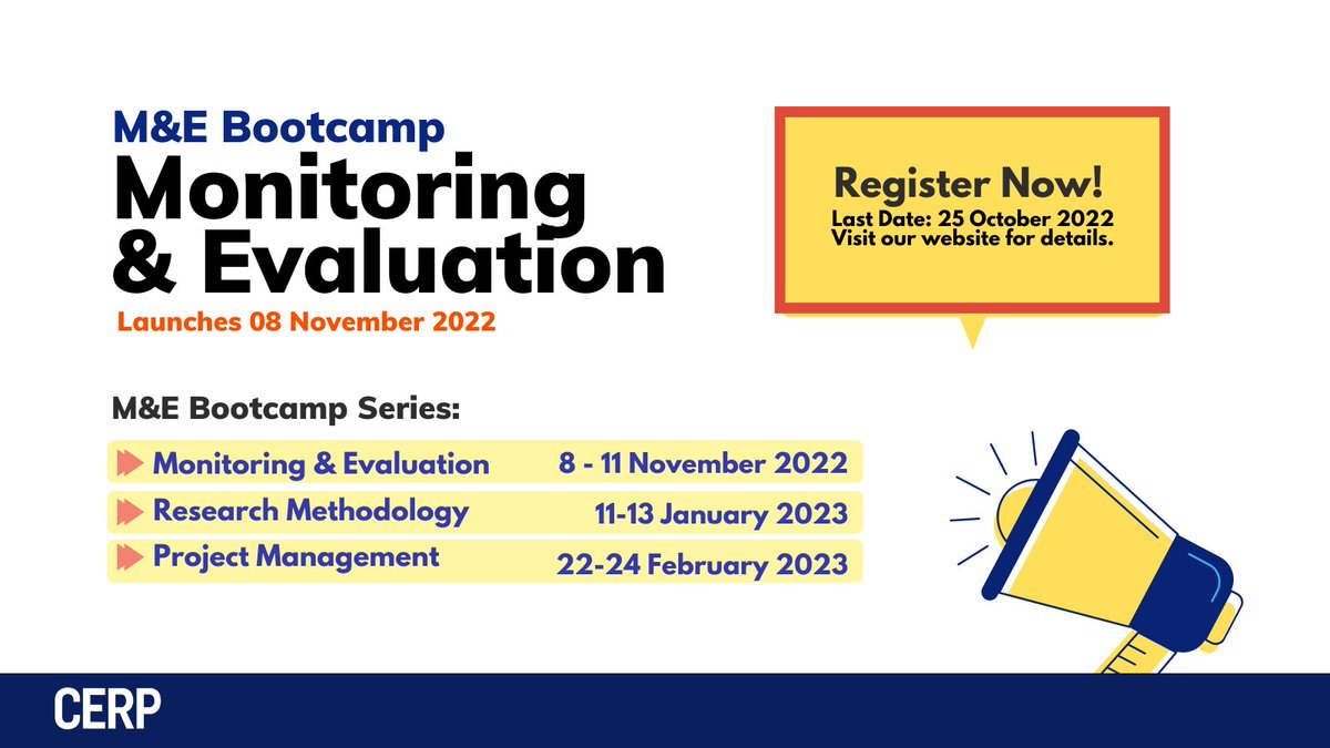 CERPakistan's tweet photo. CERP Executive Education brings you an in-depth course on Monitoring and Evaluation, where you will learn about M&amp;E frameworks to its various applications from experts in the field. Register Now!

For details visit: https://t.co/KzsbzVvH6j
#CERP #CERPExecEd #MandE https://t.co/1mXN9YPO5A