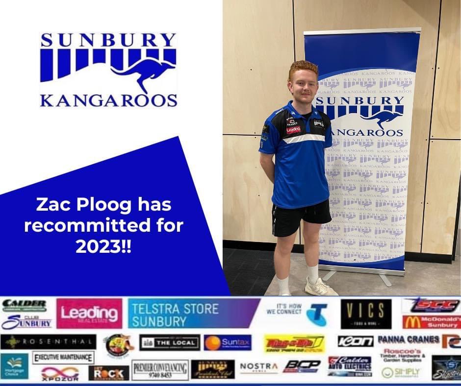 SKFNC's tweet photo. The Sunbury Kangaroos are thrilled to announce that Zac Ploog has recommitted for next season. Zac is one of the next generation that we’re excited to see in the coming years. Having made his senior debut last year, Zac played a key role in the under-18.5s finals run this year. https://t.co/tclmkJ3VQb