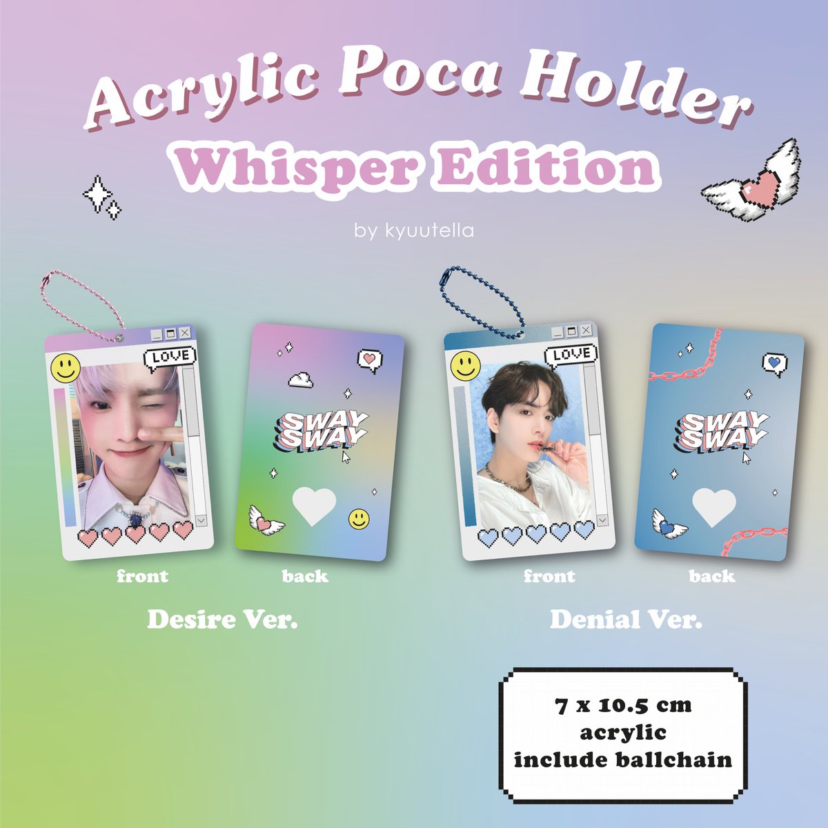 [ Help RT ]
❤️ OPEN PO THE BOYZ POCA HOLDER ACRYLIC ❤️
Whisper Edition 
Desire ver. | Denial Ver.
by <a href="/bloompetals_/">💐</a> 

💰55k/ea | DP 30k
✔️incl ballchain + packing
❗️Close PO: 7 Oktober 2022

Order : bit.ly/CaholAcrylicWh…

📍Dom Depok