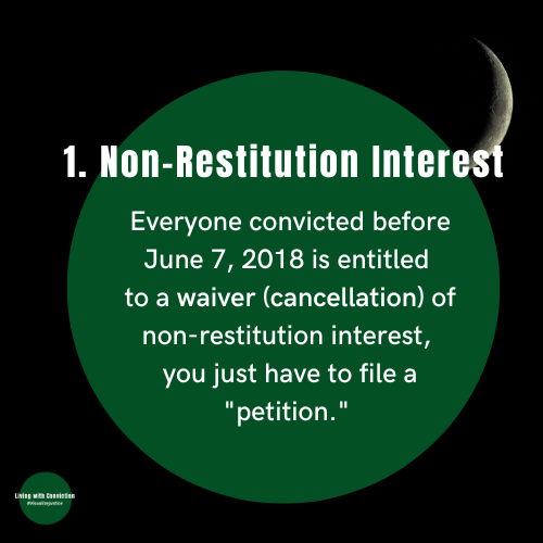 LwConviction's tweet photo. If you have a conviction in Washington State, there are 4 types of court requests you can make to reduce your court debt.
1. Everyone convicted before 6/7/18 is entitled to a waiver (cancellation) of non-restitution interest, you just have to file a "petition." #visualizejustice https://t.co/BaL0HYPgsb