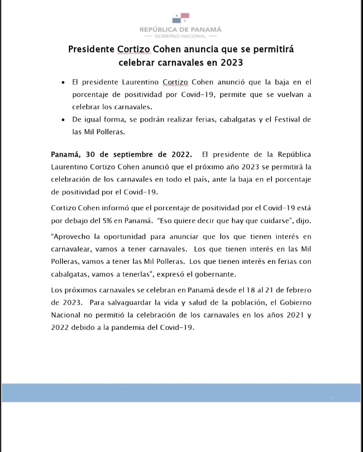 FlasheandoNet's tweet photo. El presidente @NitoCortizo comunica que hay #carnavales2023 https://t.co/80RkqmN9vc