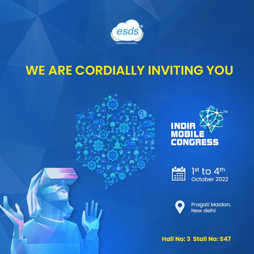 ESDSDataCenter's tweet photo. ESDS will be a part of #IndianMobileCongress, the largest digital technologies forum of Asia, &amp; witnessing the launch of #5Gservices by our honourable PM Narendra Modi.

Come visit us at Stall no S47. See you there!

@PMOIndia @DoT_India 

#5G #IMC2022 #IMC5Glaunch https://t.co/yjwoFQ1lkz