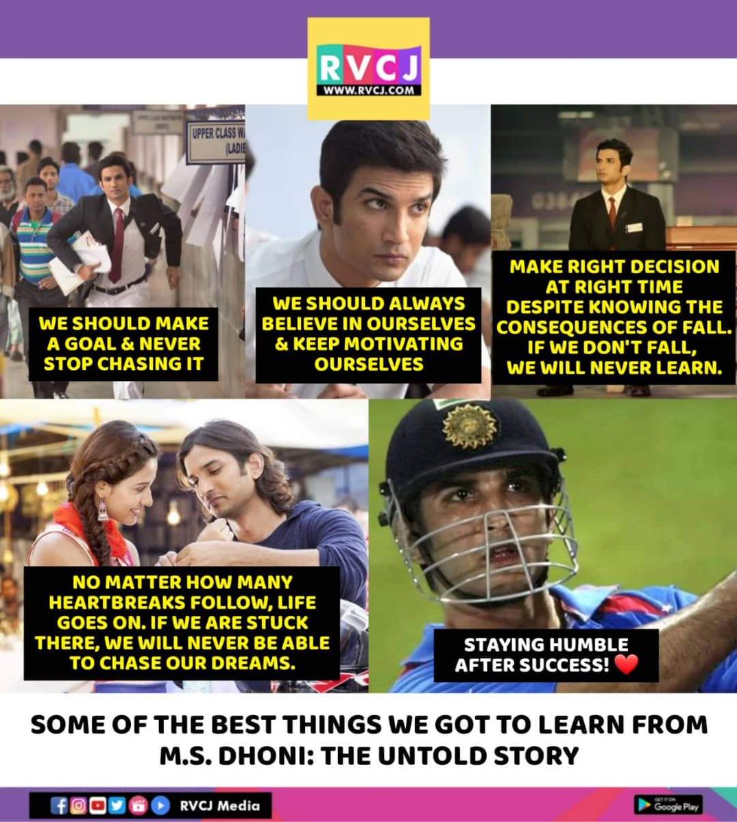 rvcjmovies's tweet photo. Life Lesson from M.S. Dhoni: The Untold Story Movie

#msdhoni #msdhonitheuntoldstory #neerajpandey #sushantsinghrajput #dishapatani #bhumikachawla #kiaraadvani #anupamkher #rvcjmovies #rvcjinsta @TheMahiraKhan @advani_kiara @DishPatani @AnupamPKher https://t.co/otgEB73HRH