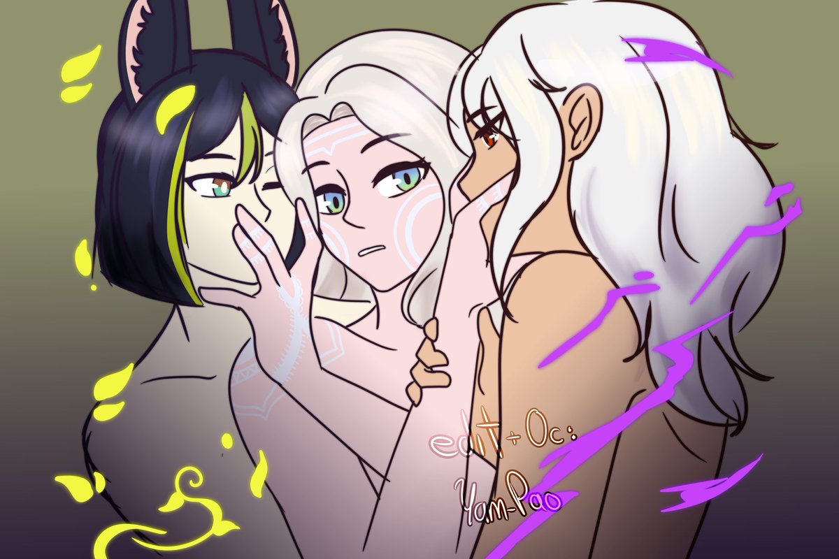 YamPao_Cookie's tweet photo. ✨ EDIT ✨
Warm up sketch color with base. (Base below)
a little thing i thought with my Genshin Impact OC
It's not common for me to upload this kind of stuff, but since facebook suspended me, I had to upload it somewhere else
 #oc #ocxcanon #cyno #tighnari #yuven #cyvenari https://t.co/dHWXPKTCw8